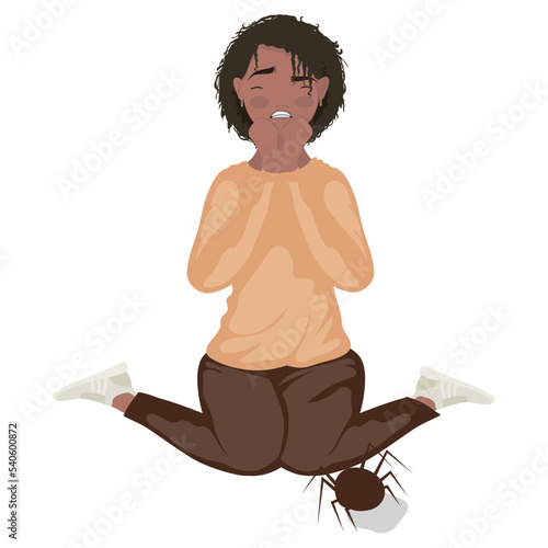 afro woman with arachnophobia