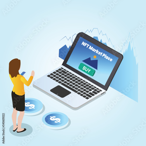 Woman buying NFT on online marketplace