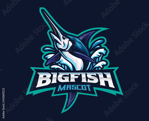Marlin fish mascot logo design