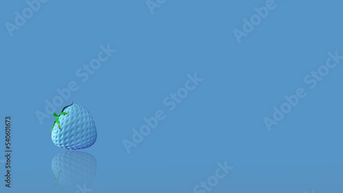 Blue strawberry and its reflection on a glass table  3D Rendering 