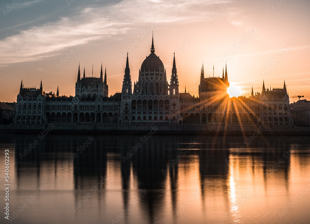 Sunrise over Hungarian Parliament Building. Budapest, Hungary	
