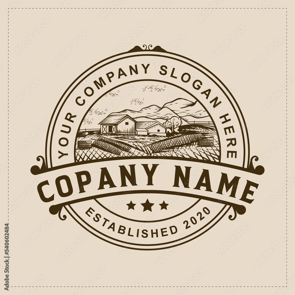 Obraz premium Old farmhouse antiques vintage style logo design