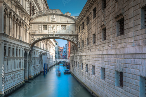 Bridge of Sighs and Canal scenary in romantic Venice at springtime, Italy