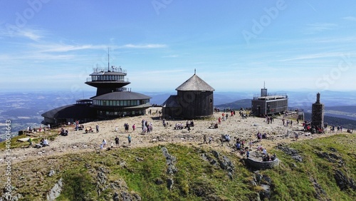 St Lawrence Chapel and the Polish meteorological observatory on Sniezka mountaintop, Czech Republic photo