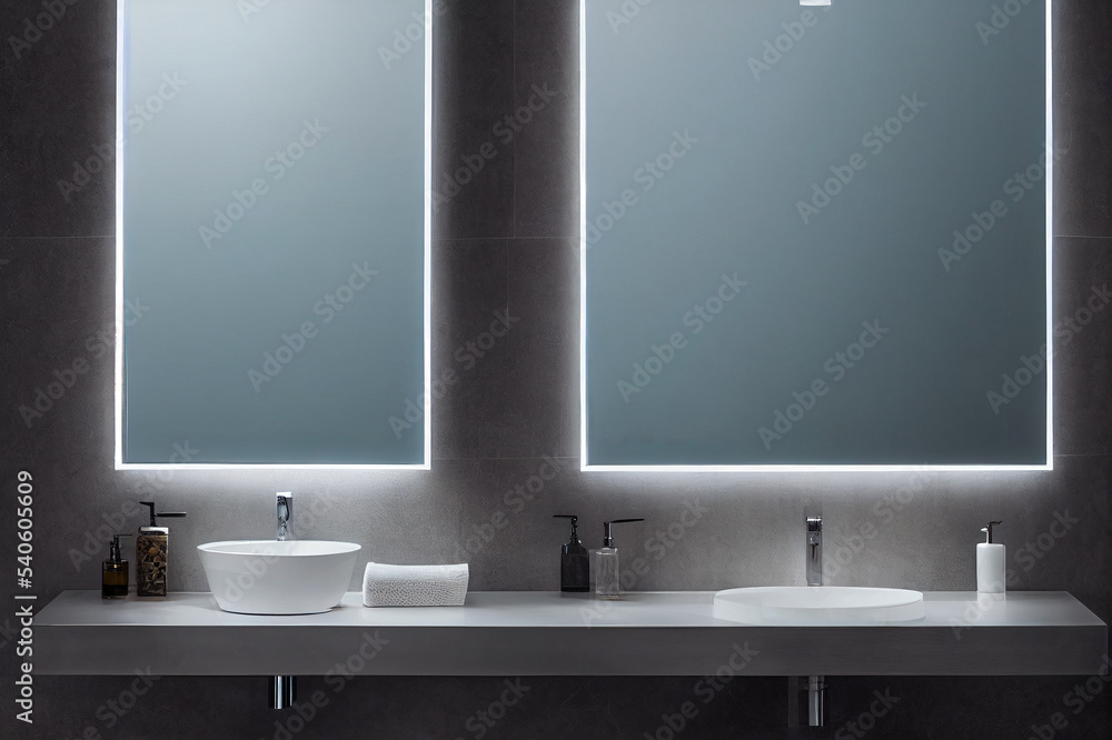 Fototapeta premium bathroom Interior. bathroom mirror with a Stand Mirror table
