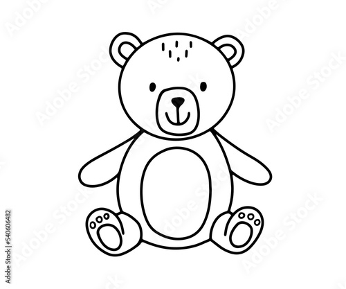Cute bear toy sketch. Simple vector doodle outline illustration