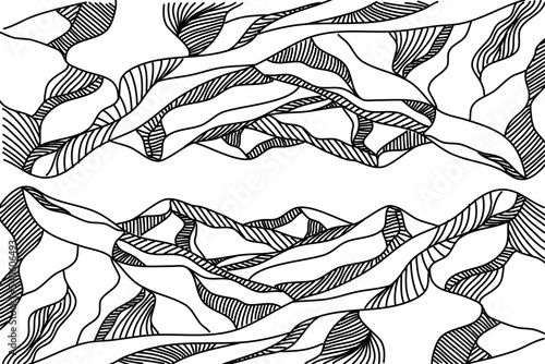 Line art of mountain. Abstract of wavy strip line of topography in hill. Vector illustrations with contemporary aesthetic style for background, wall art and print.
