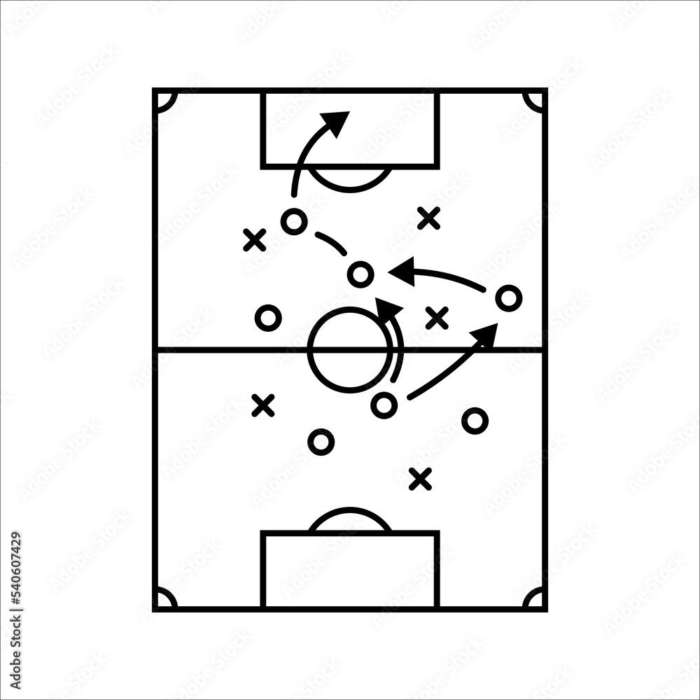 soccer tactics icon, game success strategy in football, scheme play