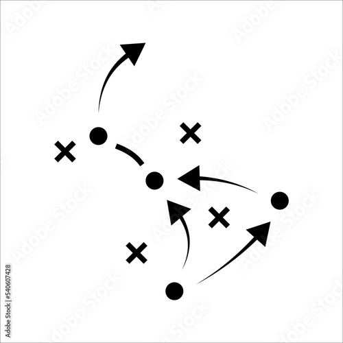 soccer tactics icon, game success strategy in football, scheme play, vector illustration on white background