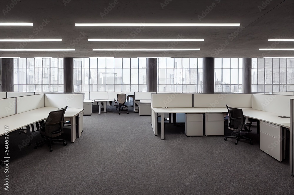 Fototapeta premium Elevated view of a busy open plan office