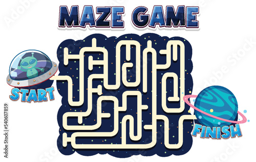 Maze game template in space theme for kids