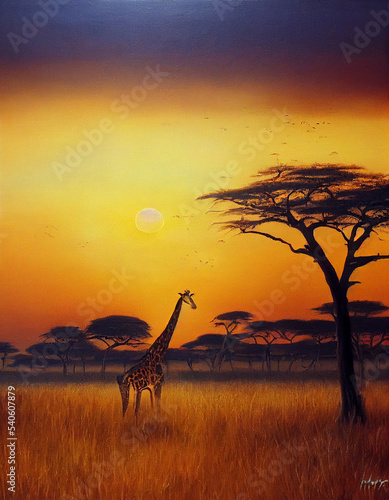 giraffe at sunset in Africa