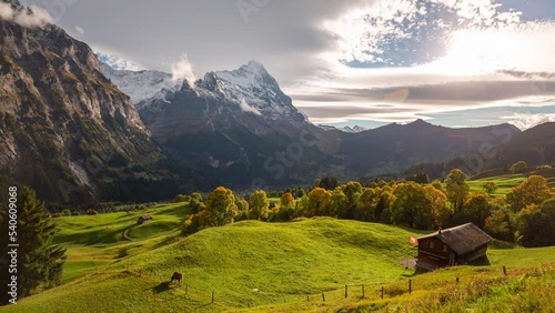 Timelapse of lenticularis clouds in front of mount Eiger in Grindelwald in the Swiss Alps photo