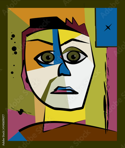 Colorful background, cubism art style, Portrait of man