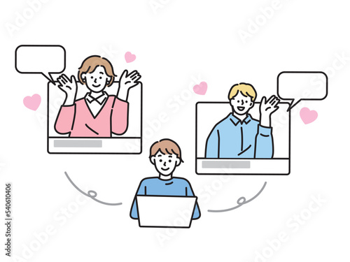 ネットワークを現すイラスト(SNS、インターネット、テレワーク、オンライン) Illustration showing the network.SNS, Internet, Telework, Online.