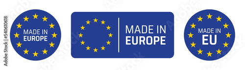 Made in Europe labels set. European product symbol isolated on white background.