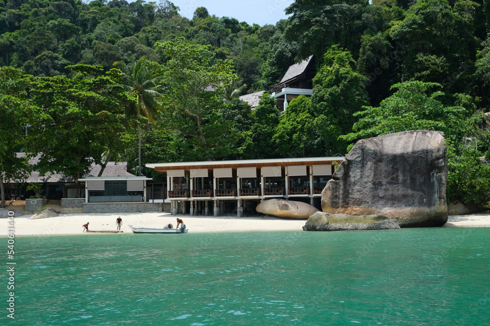 Beautiful pangkor laut resort during hot afternoon day. Pangkor Laut Resort offers luxury villas with 5-star facilities and services.  
