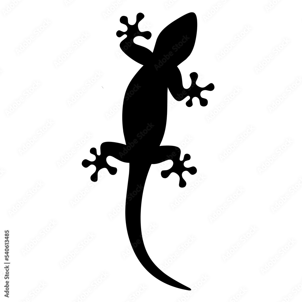 Obraz premium Silhouette of a lizard on a white background. Black monochrome lizard. Reptiles eat insects