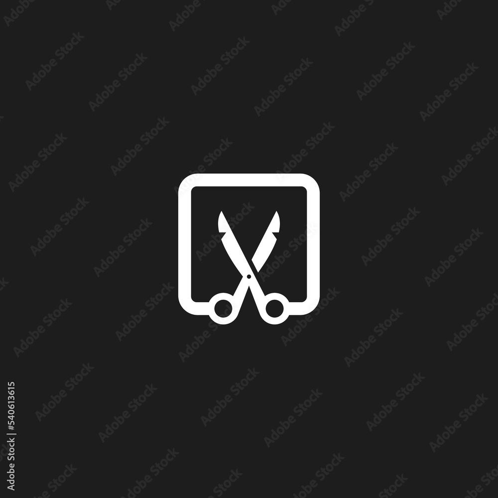 Scissor in Rectangle for Barber Shop Logo Scissor in Rectangle for Barber Shop Logo