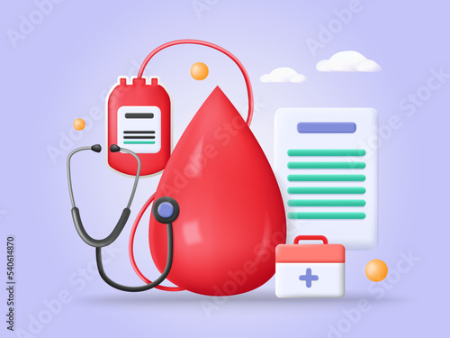 Donor vector poster blood donation 3d illustration