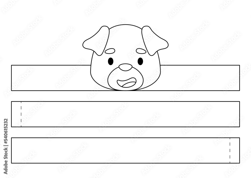 Fototapeta premium Printable pug dog paper crown. Diy cut party ribbon template for birthday, Christmas, baby shower. Fun accessory for entertainment. Print, color, cut and glue. Vector stock illustration