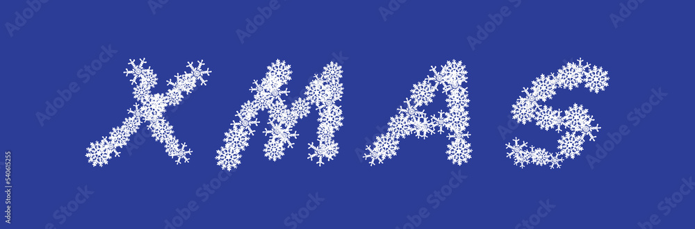 Xmas letter with winter elements on blue background in vector flat illustration