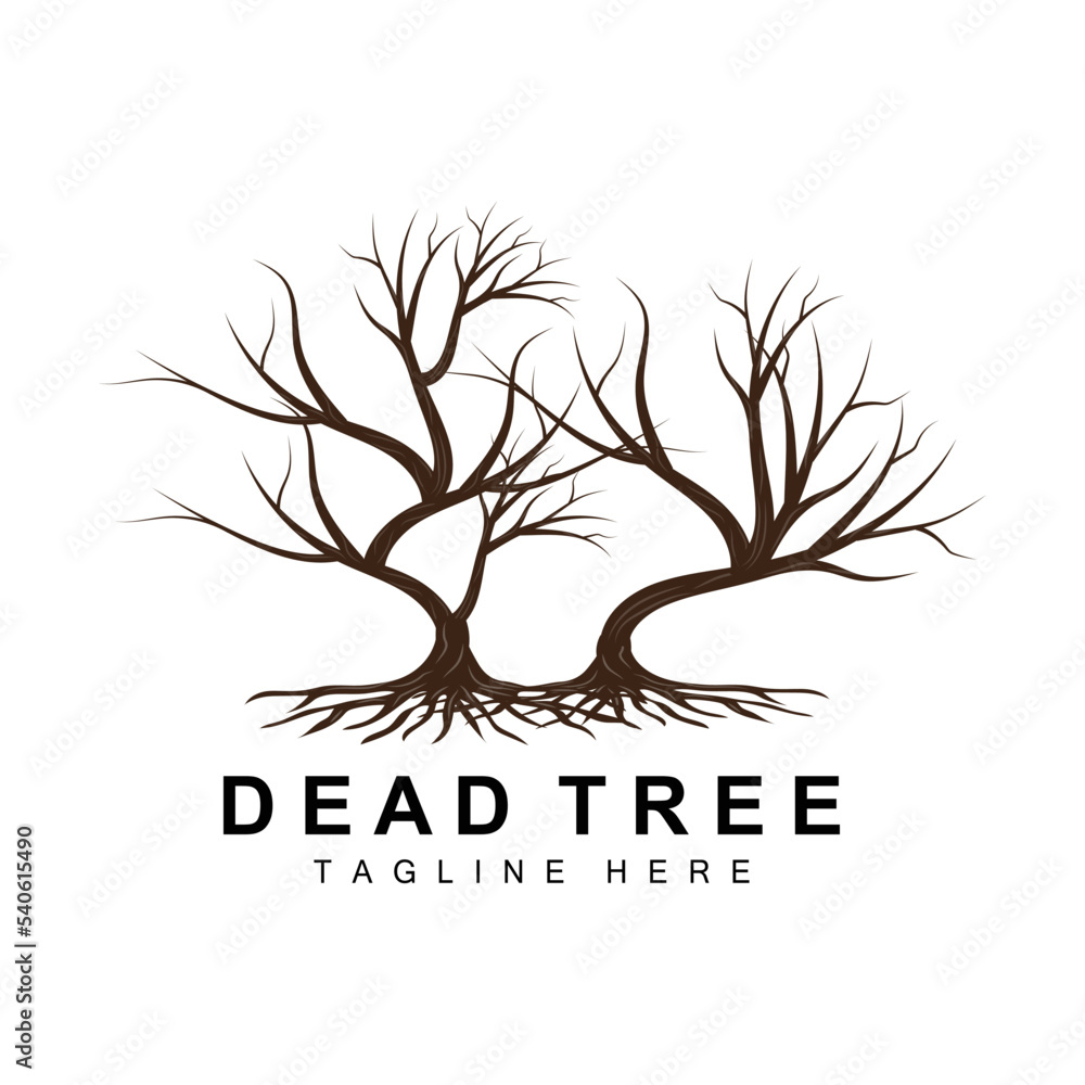 Obraz premium Tree Logo Design, Dead Tree Illustration, Wild Tree Cutting, Global Warming Vector, Earth Drought, Product Brand Icons