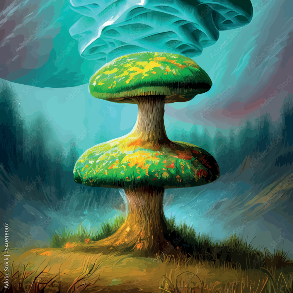 surreal mushroom landscape, fantasy wonderland landscape with mushrooms ...