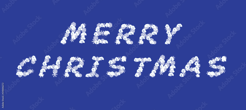 Merry Christmas letter with winter elements on blue background in vector flat illustration Merry Christmas letter with winter elements on blue background in vector flat illustration