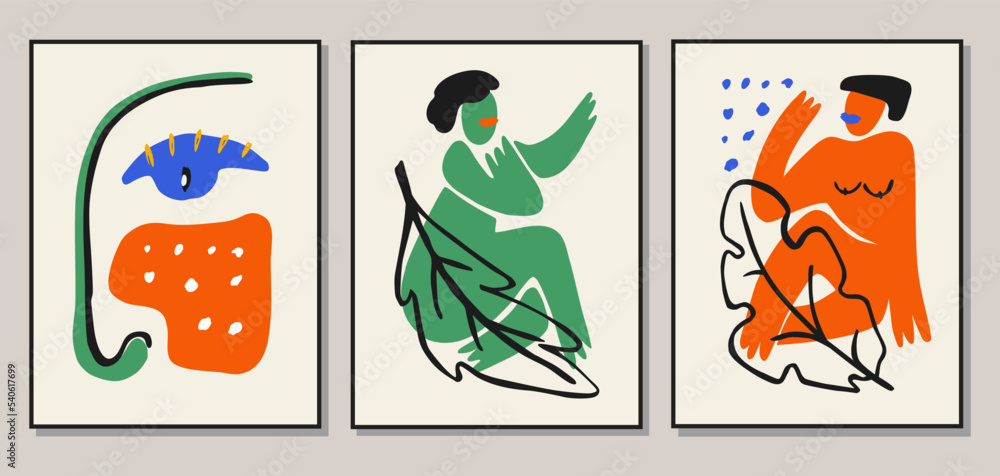 Woman figure and face in a trendy minimalist style set, Inspired by Matisse. Vector Art for creating patterns, posters, covers and postcards. Woman figure and face in a trendy minimalist style set, Inspired by Matisse. Vector Art for creating patterns, posters, covers and postcards.