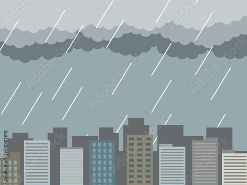 ビル群と雨