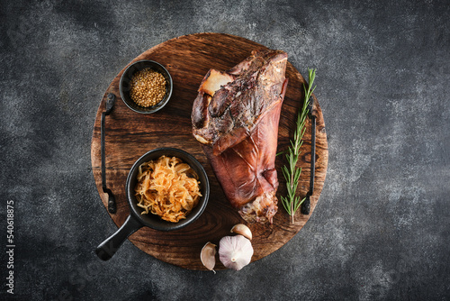 Photography Traditional German cuisine, Schweinshaxe smoked ham hock.