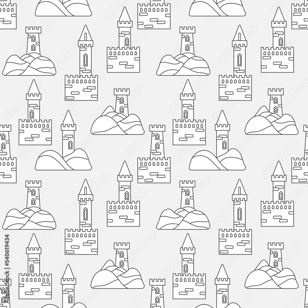 Vintage castles Seamless background. Children's pattern for fabric, textiles
