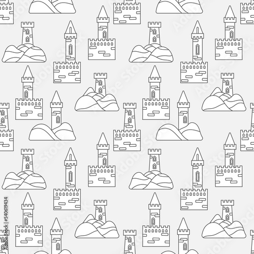 Vintage castles Seamless background. Children's pattern for fabric, textiles