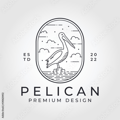 Pelican Line art Mono illustration vector Design template.