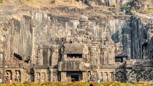 Aerial view of entrance gate of Ancient Ellora Temple photo
