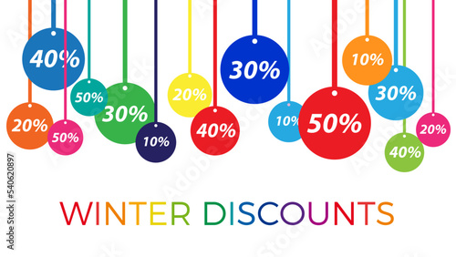 Christmas shopping and winter discounts, hanging balls. Vector illustration