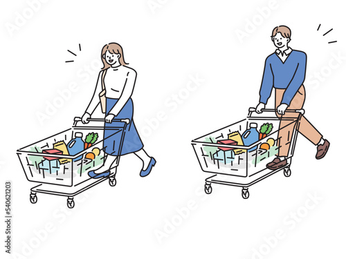 買い物、ショッピングのイラスト(セール、爆買い、日用品、スーパー、カート) 
Shopping illustrations.Sale, Bulk Buying, Daily Goods, Supermarket, Cart.