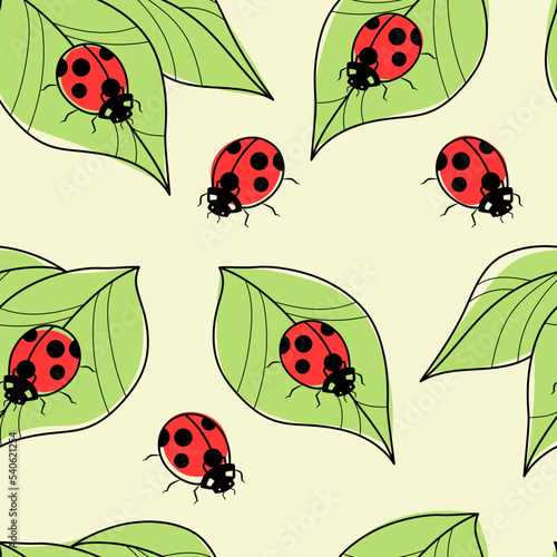 Ladybug vector repeat pattern, seamless repeat © Kati Moth