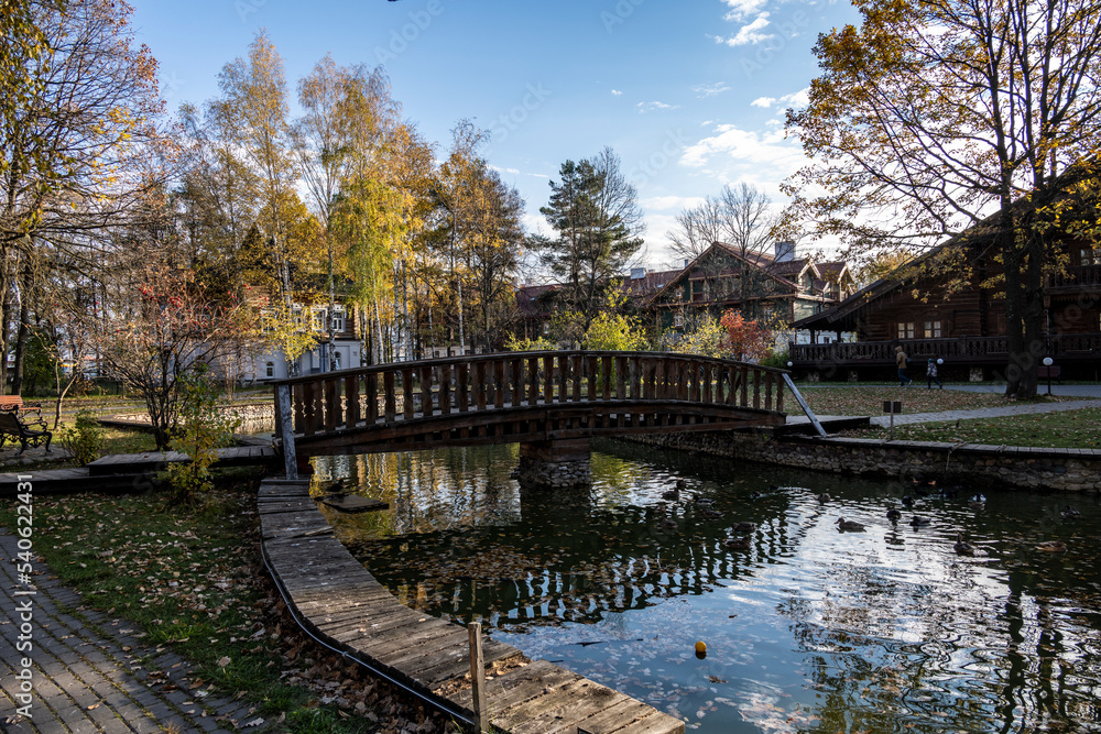 ancient architecture with elements of wooden architecture against the background of the autumn sky ancient architecture with elements of wooden architecture against the background of the autumn sky