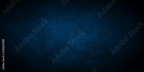Dark blue and black grunge textured concrete backdrop background. Panorama dark blue and black slate background or texture. Vector blue concrete texture. Stone wall background. 