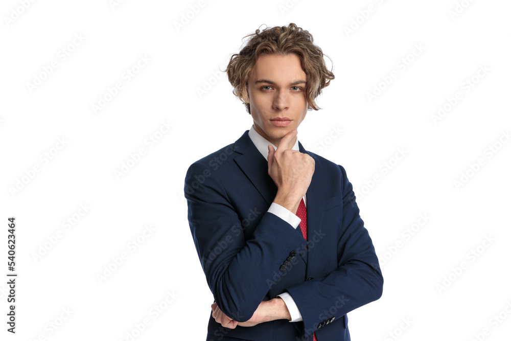 confident elegant man with modern stylish hairstyle thinking confident elegant man with modern stylish hairstyle thinking