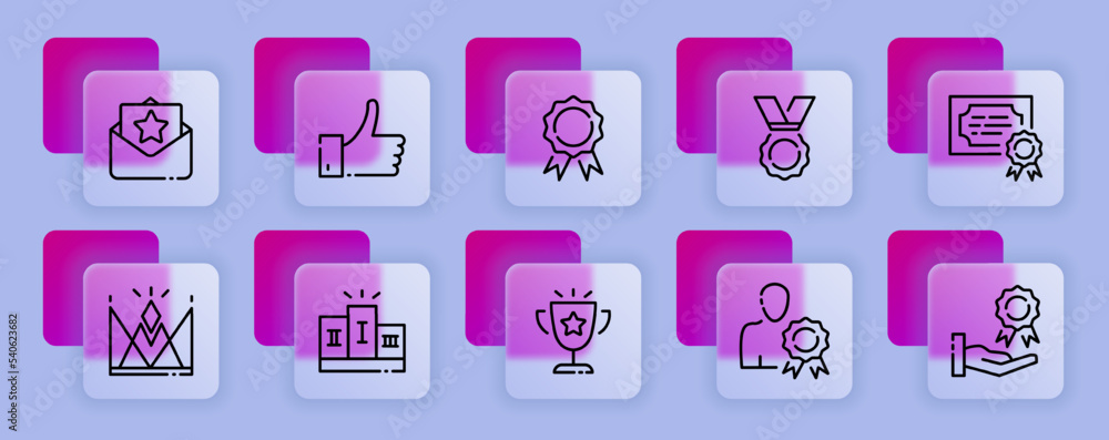 Feedback set icon. Review, rating, emoticon, five stars, good mood, comment, click, rate the level of service. Impression concept. Glassmorphism style. Vector line icon for Business and Advertising Feedback set icon. Review, rating, emoticon, five stars, good mood, comment, click, rate the level of service. Impression concept. Glassmorphism style. Vector line icon for Business and Advertising