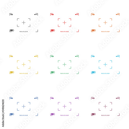 Video recording screen icon isolated on white background. Set icons colorful