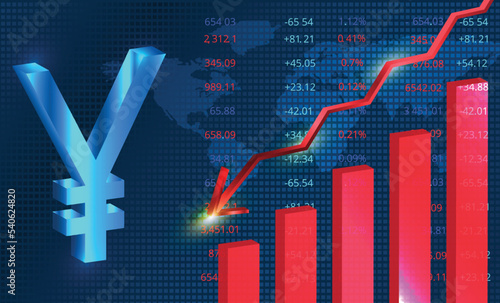 Decrease in Yen rate.Global Japanese currency value fluctuation concept