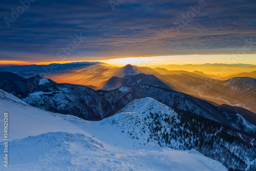 Sunrise on the ridge of the Mala Fatra, Slovakia.