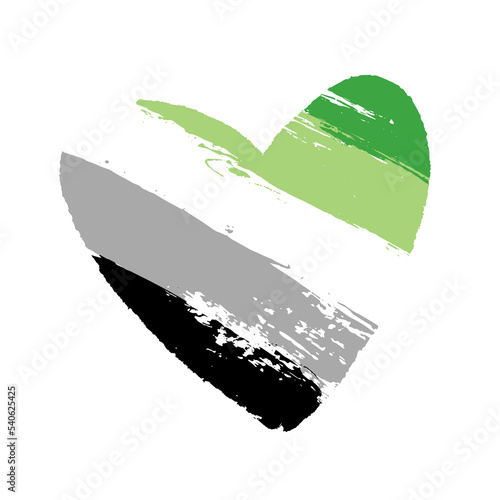 Flag of aromantic pride in the shape of a big heart. A colorful logo of one of the LGBT flags. Sexual identification. Vector illustration