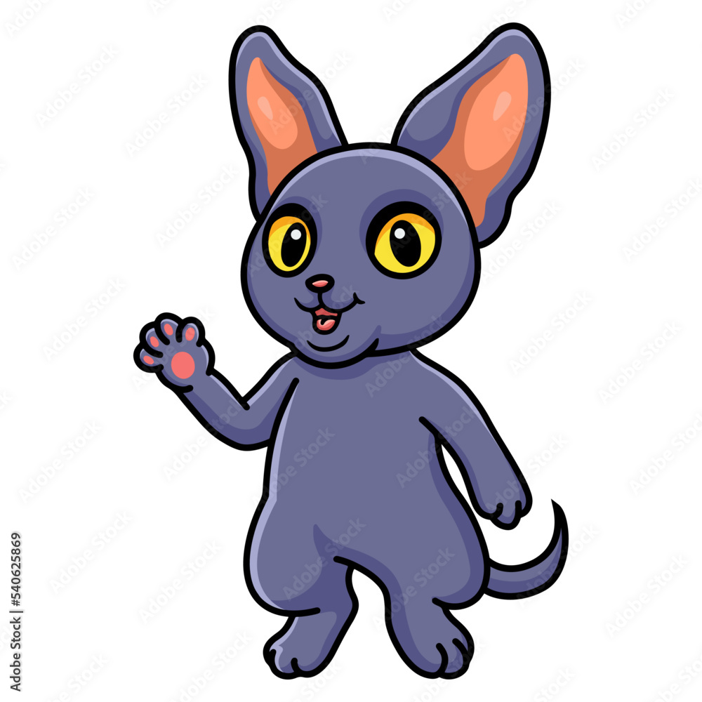 Cute peterbald cat cartoon waving hand Cute peterbald cat cartoon waving hand
