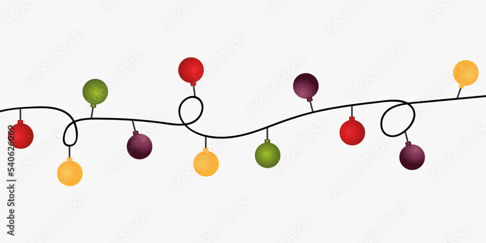 Colorful Christmas lights. Christmas lights shining on a white background.