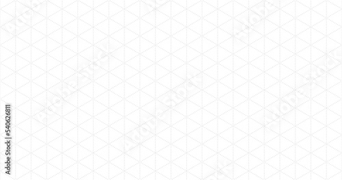 Isometric grid seamless pattern. Outline isometric template background. Hexagon and triangles dot line seamless texture. Vector illustration on white background.